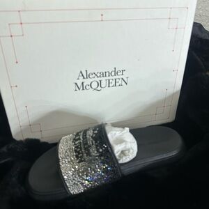 Alexander McQueen Black Crystal Embellished Slide Sandals